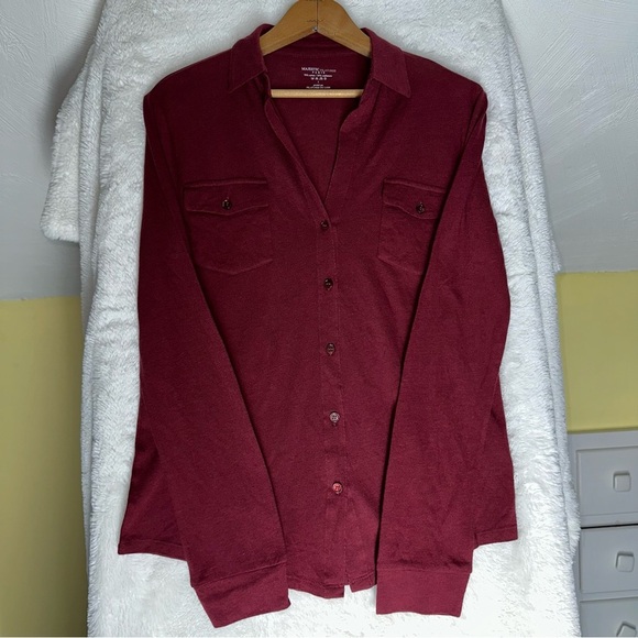 Majestic Filatures Paris Burgundy Red Cotton Cashmere LS Button Up Shirt Top S - Picture 3 of 9